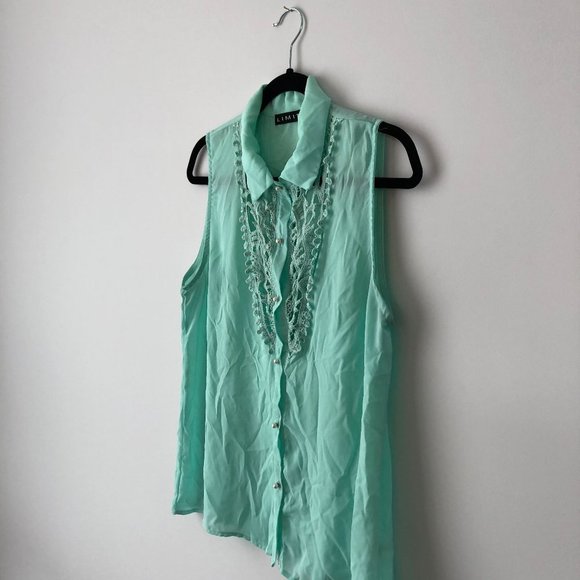 Light Teal Sleeveless Blouse - Picture 4 of 5